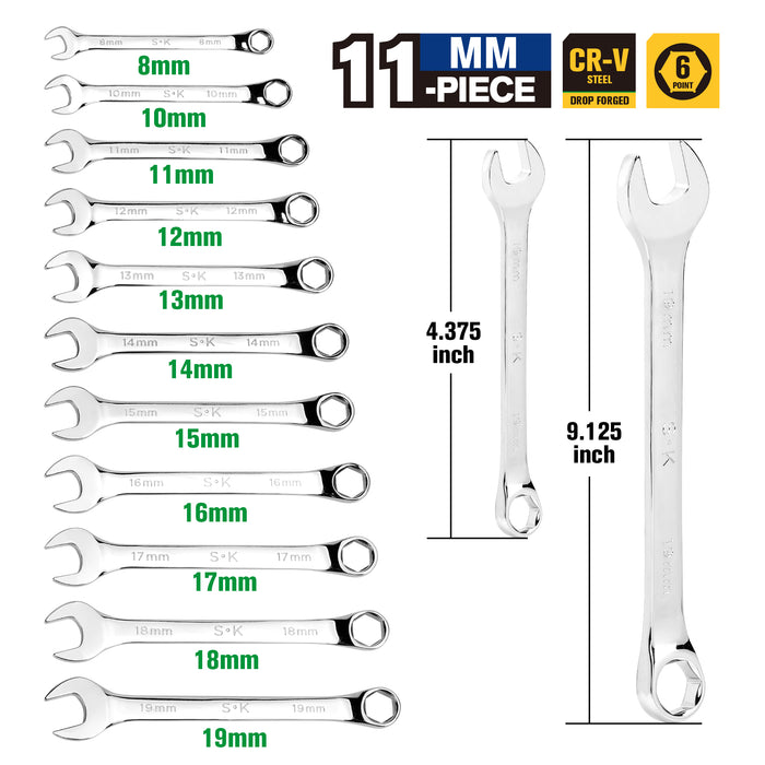 SK01487A - 11 Piece 6 Point Metric SuperKrome® Combination Wrench Set View 2