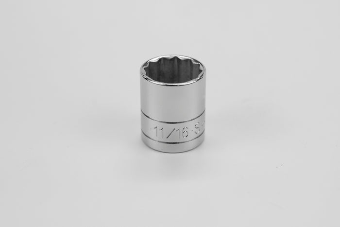 11/16" 3/8" Drive 12 Point Fractional Standard Chrome Socket