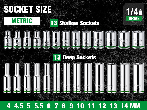 SK01301-216P - 30 Piece 1/4" Drive, 6 Point, Standard & Deep, Metric Chrome Socket Set View 8