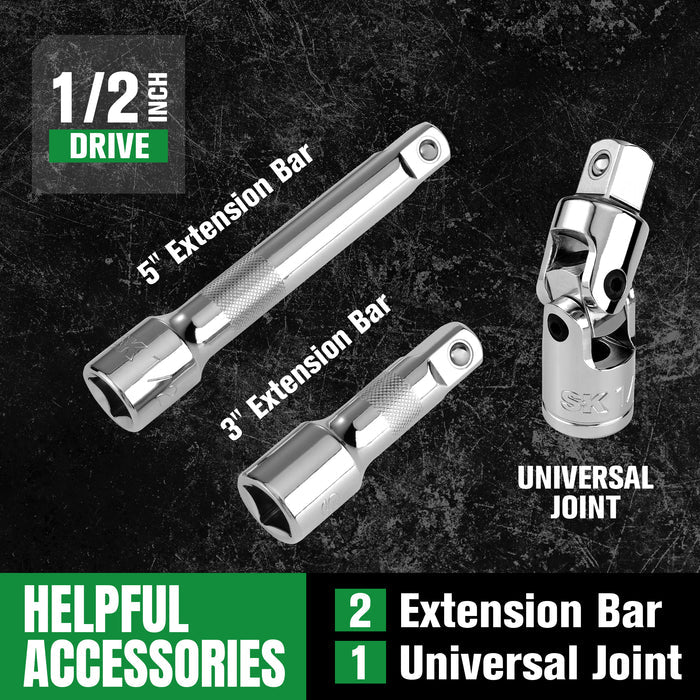 SK01315-216P - 31 Piece 1/2" Drive, 6 Point, Standard & Deep, Metric Chrome Socket Set View 6