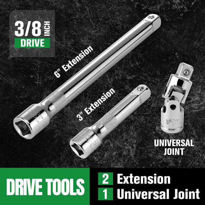 SK01308-216P - 31 Piece 3/8" Drive, 6 Point, Standard & Deep, Metric Chrome Socket Set View 6