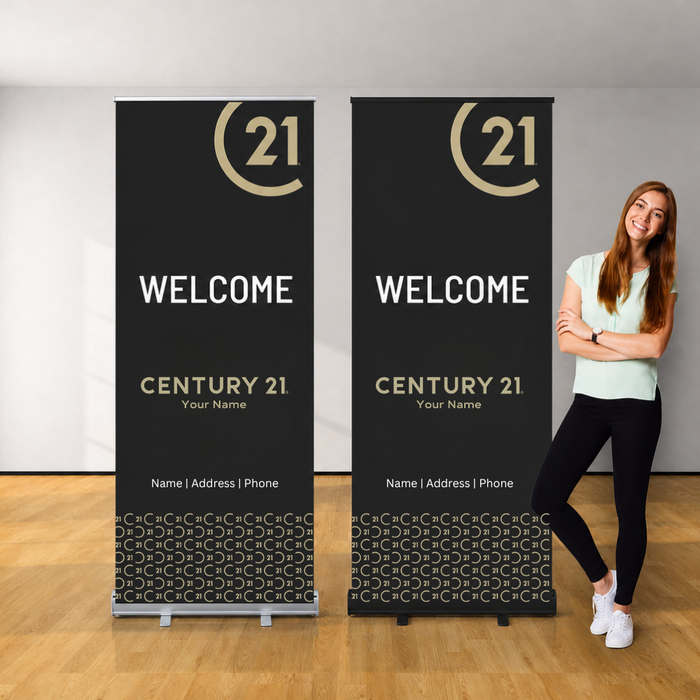 33" x 79" Premium Retractable Pull Up Banner | WELCOME