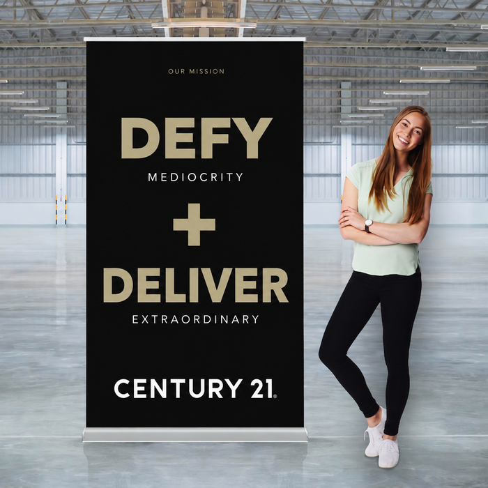 47" x 79" Luxury Retractable Banner | Defy + Deliver