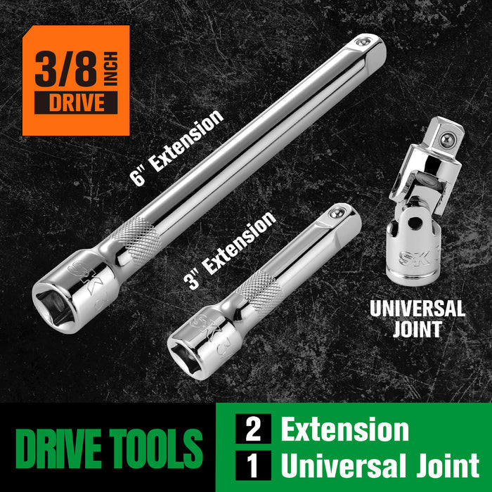 SK01455-216P - 51 Piece 3/8" Drive, 6 Point, Standard & Deep, SAE & Metric Chrome Socket Set View 5