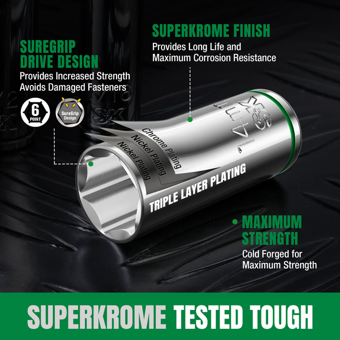 SK01314-216P - 52 Piece 1/2" Drive, 6 Point, Standard & Deep, SAE & Metric Chrome Socket Set View 7