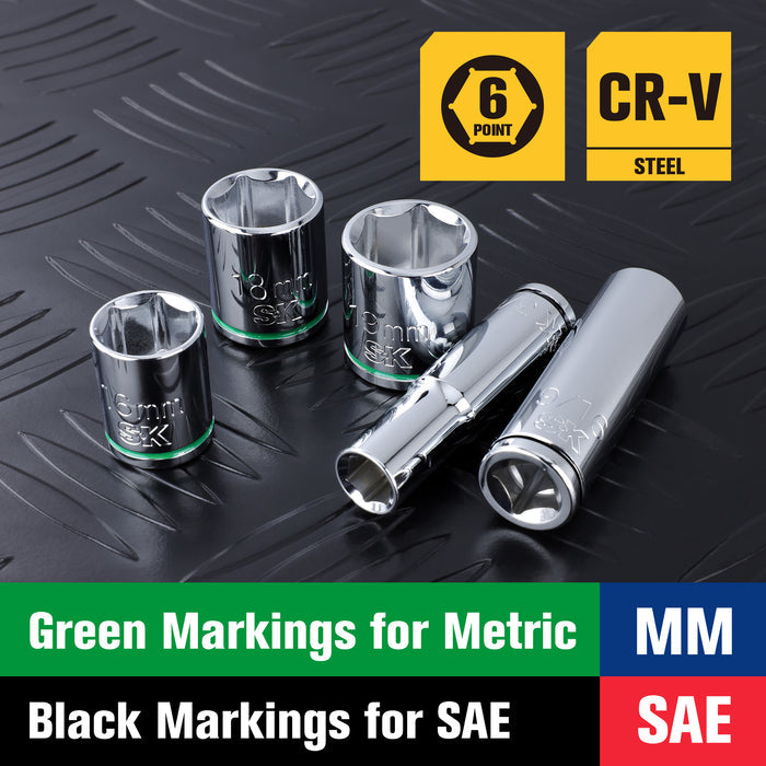SK01307-216P - 56 Piece 3/8" Drive, 6 Point, Standard & Deep, SAE & Metric Chrome Socket Set View 6