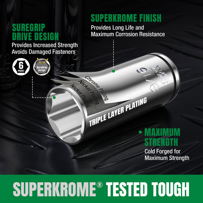SK01307-216P - 56 Piece 3/8" Drive, 6 Point, Standard & Deep, SAE & Metric Chrome Socket Set View 7