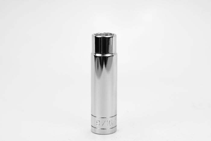 9/16" 1/2" Drive 12 Point Fractional Deep Chrome Socket