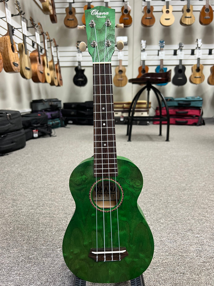 Ohana SK-15W-GN Willow Wood Soprano Ukulele - Green - Aloha City Ukes
