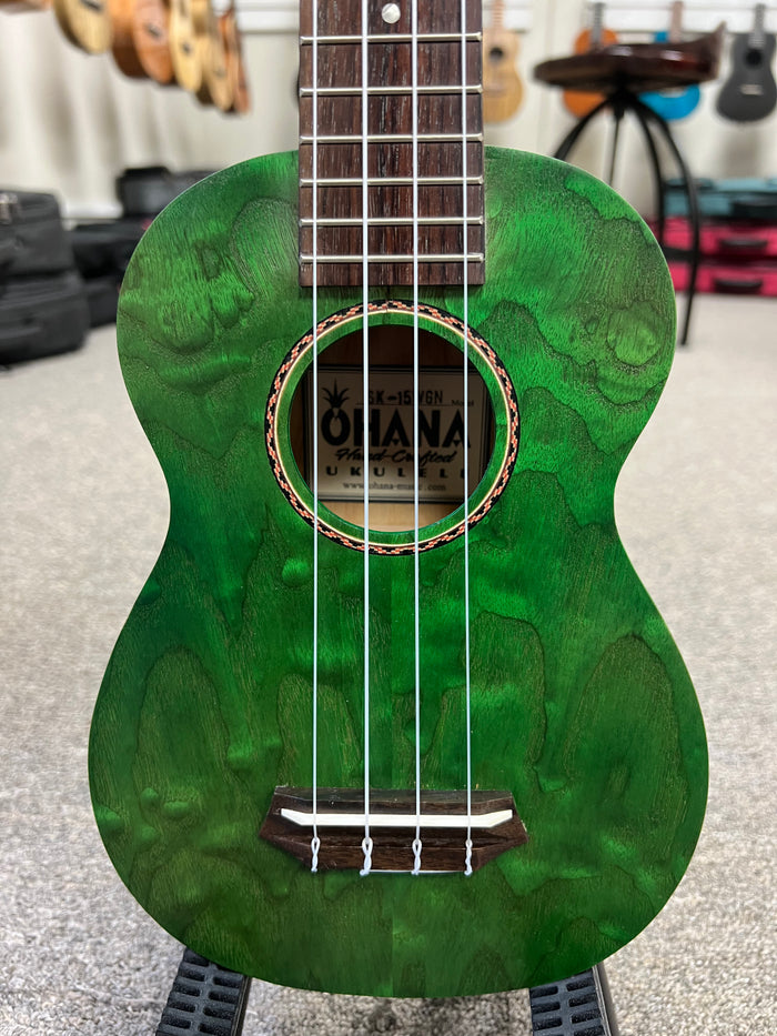 Ohana SK-15W-GN Willow Wood Soprano Ukulele - Green - Aloha City Ukes