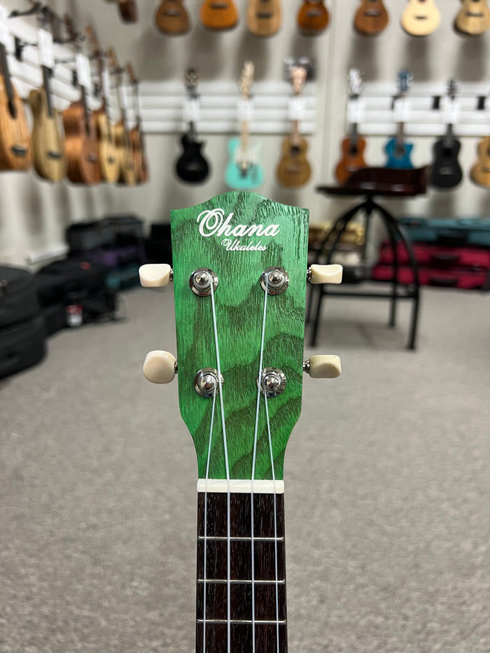 Ohana SK-15W-GN Willow Wood Soprano Ukulele - Green - Aloha City Ukes