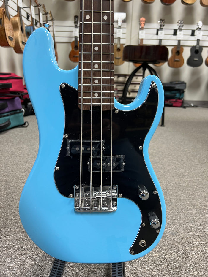 Flight Blue Solid Body Electric Mini Bass Lite Ukulele - Short Scale Bass