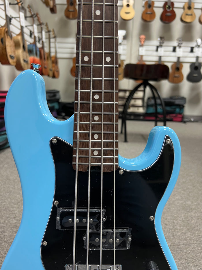 Flight Blue Solid Body Electric Mini Bass Lite Ukulele - Short Scale Bass