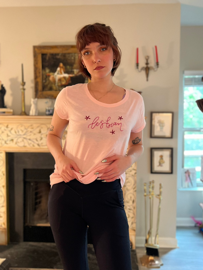 Pink "Lesbian" Embroidered TShirt
