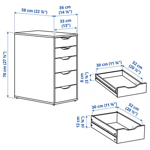 ALEX Drawer unit, Black-blue, 36x70cm