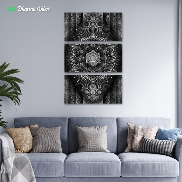 Aligned Flower - Black by Yantrart 3-Piece Canvas