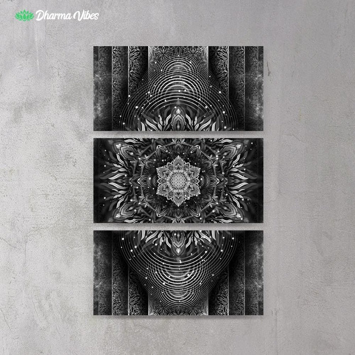 Aligned Flower - Black by Yantrart 3-Piece Canvas