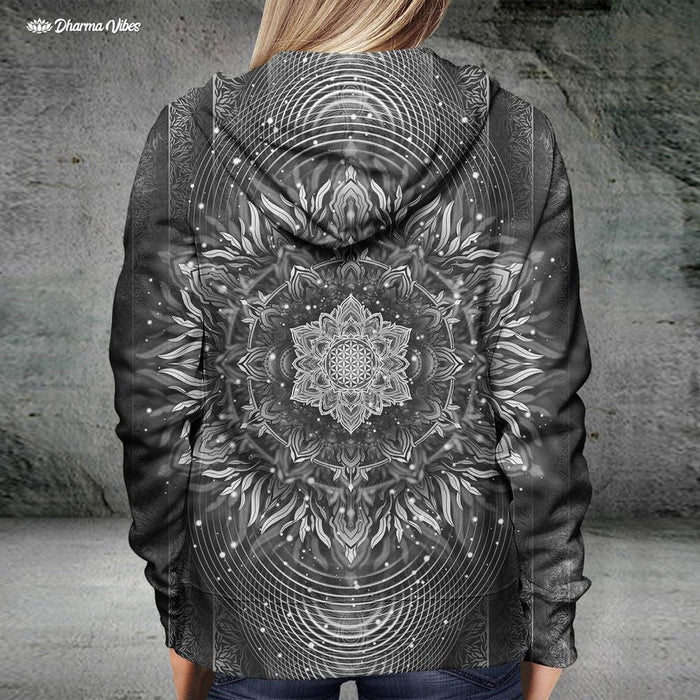 Aligned Flower Black by YantrArt Hoodie