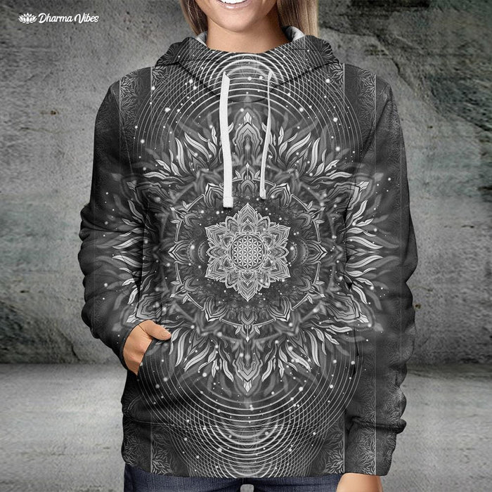 Aligned Flower Black by YantrArt Hoodie