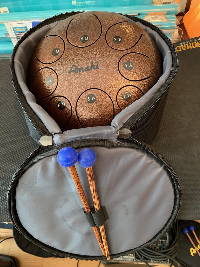 AMAHI 10" Bronze Steel Tongue Drum w/Bag and Mallets - Aloha City Ukes
