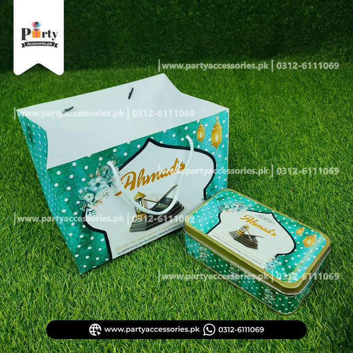 Customized Tin Boxe with Carry Bag in Green Color