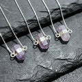 Amethyst Crystal Petite Double Terminated Point Pendant Necklace (16 Inch Silver Plated Chain)