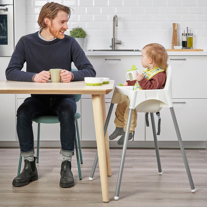 ANTILOP Highchair with safety belt, White/silver-colour