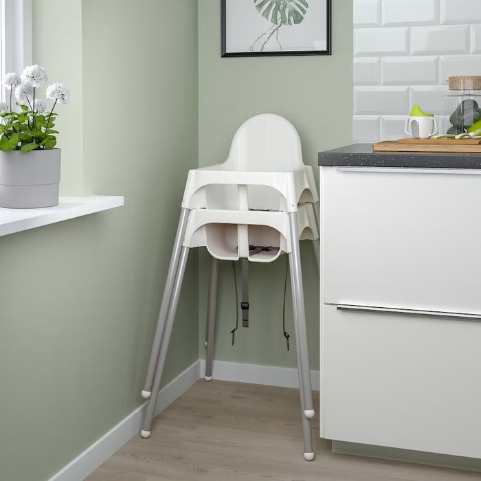 ANTILOP Highchair with safety belt, White/silver-colour