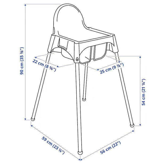 ANTILOP Highchair with safety belt, White/silver-colour