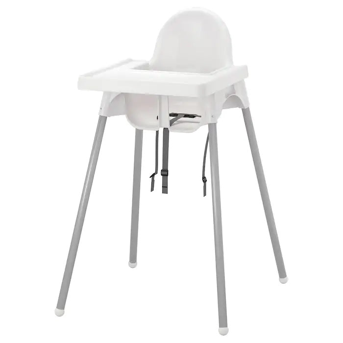 ANTILOP Highchair with tray, White/silver-colour