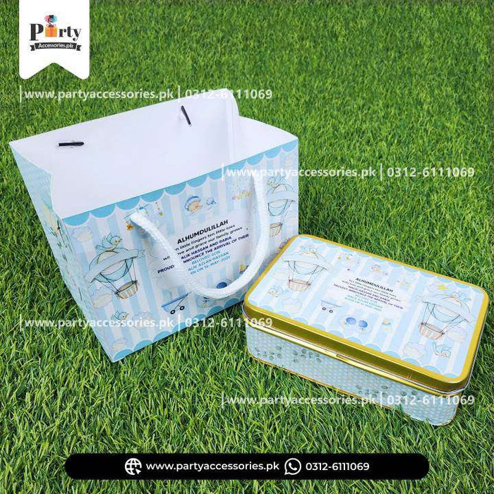 500gm Customized Tin Boxe with Carry Bag Baby Announcement Sweet Boxe | It's a Boy Methai Box