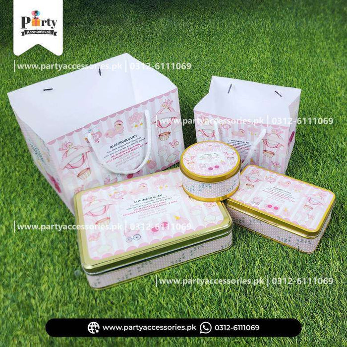Baby Announcement Sweet Boxes | It's a Girl Methai Boxes | Customized Tin Boxes with Carry Bags