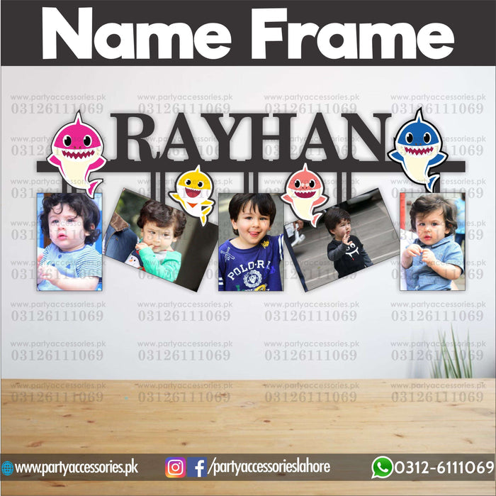 Customized wall NAME Frame in Baby shark theme with 5 images