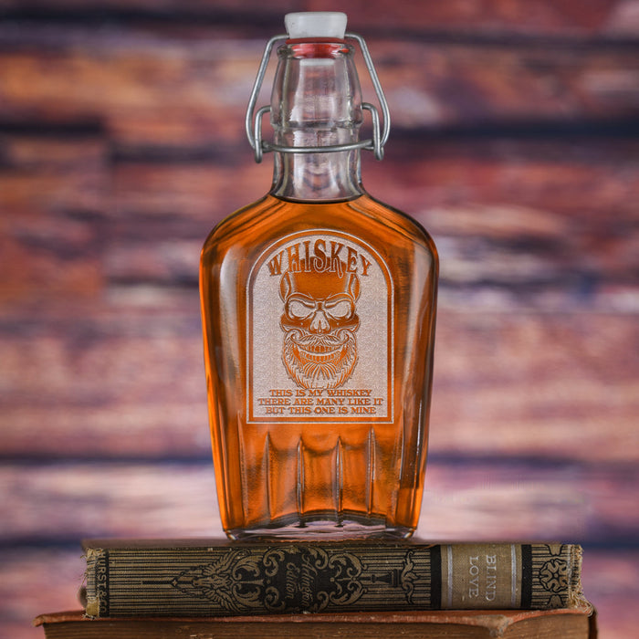 Badass Whiskey Flask, Skull with Beard