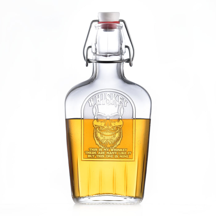 Badass Whiskey Flask, Skull with Beard