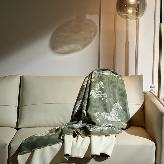 Baldassare Horse Print Blanket Green
