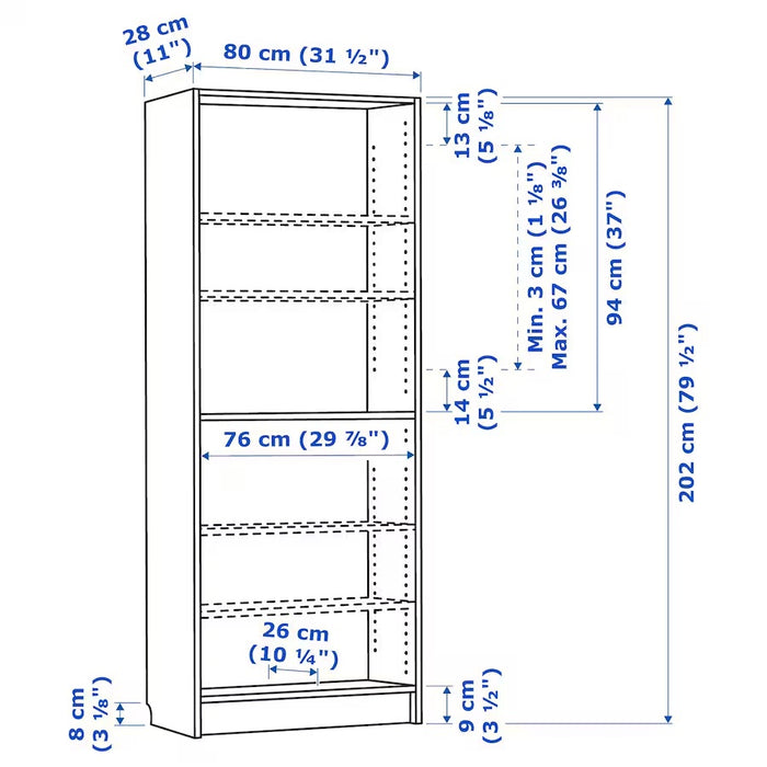 BILLY Bookcase, Black oak effect, 80x28x202cm