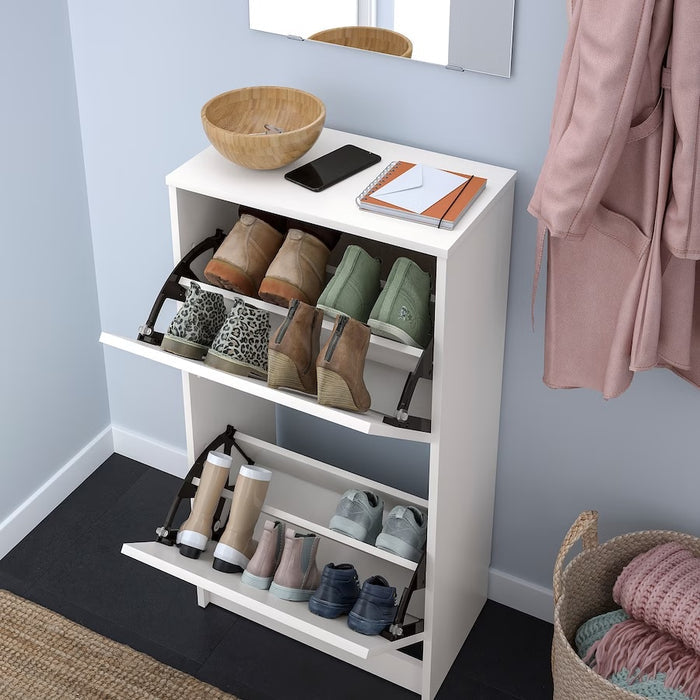 BISSA Shoe cabinet with 2 compartments, White, 49x28x93cm