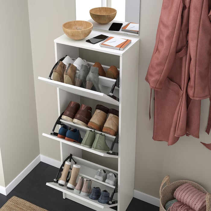 BISSA Shoe cabinet with 3 compartments, White, 49x28x135cm