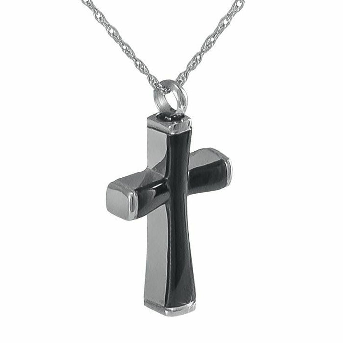 Black Onyx Cross Stainless Steel Pendant/Necklace Cremation Urn for Ashes