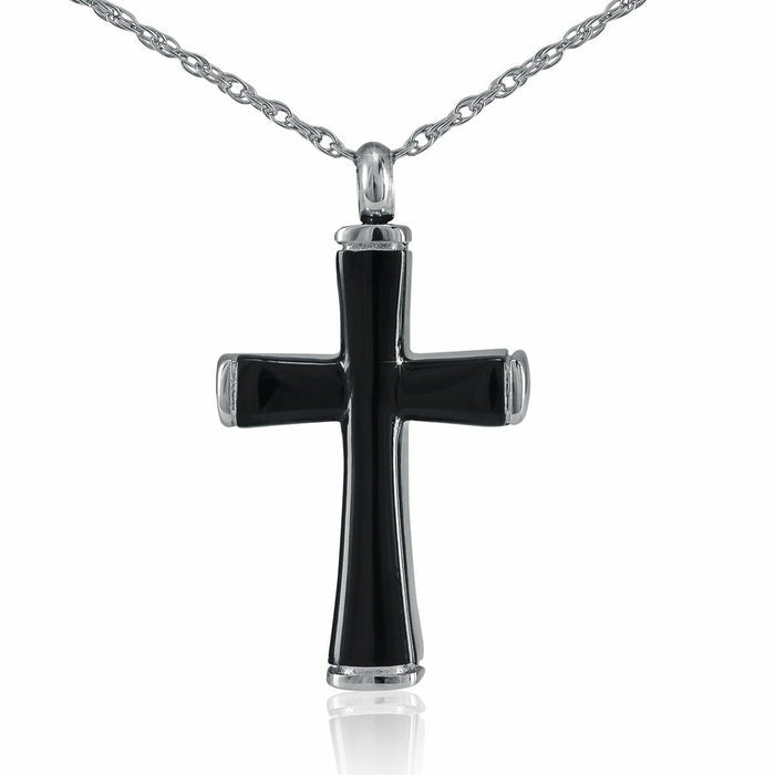 Black Onyx Cross Stainless Steel Pendant/Necklace Cremation Urn for Ashes