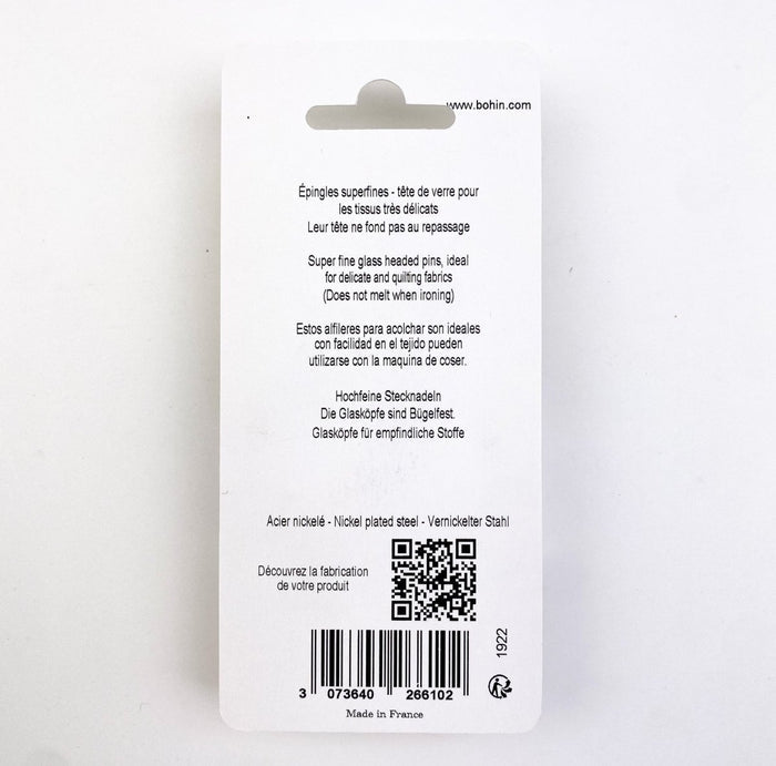 Bohin - Glass Head Pins - Quilter's Super Fine 200pk