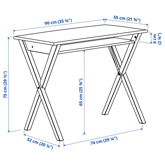 BOLLPOJKE Desk, Pine/white, 90x55cm
