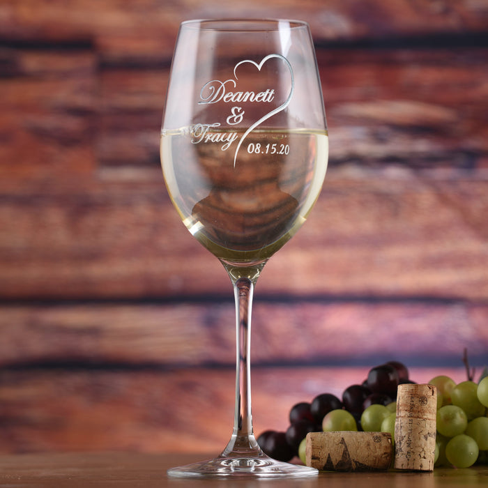 Bride Groom Wedding Date, Stolzle Crystal White Wine Glass Gift