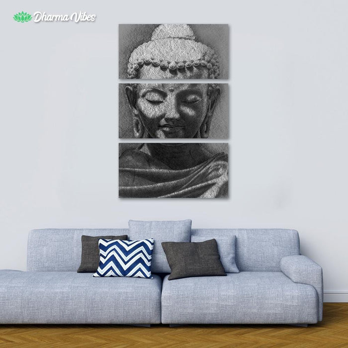 Buddha DRG Chrome - BW by BuddhArt 3-Piece Canvas