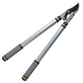 long-handled garden lopper with red grips and steel blades for pruning thicker branches