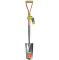 Transplanting spade with narrow pointed metal blade and wooden handle for planting bulbs and seedlings