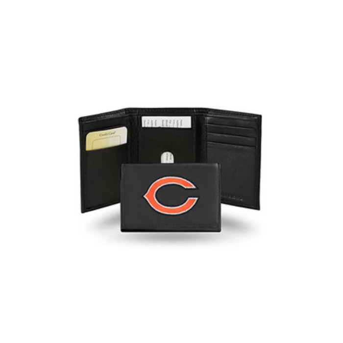 Chicago Bears Black Embroidered Genuine Leather Tri-Fold
