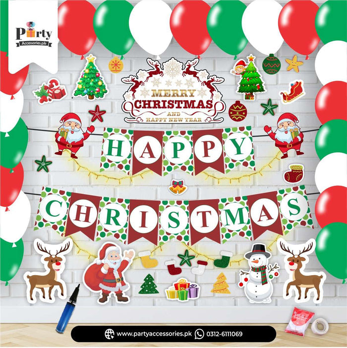 Christmas Party Decoration Set – Festive Balloons, Banners & Wall Décor
