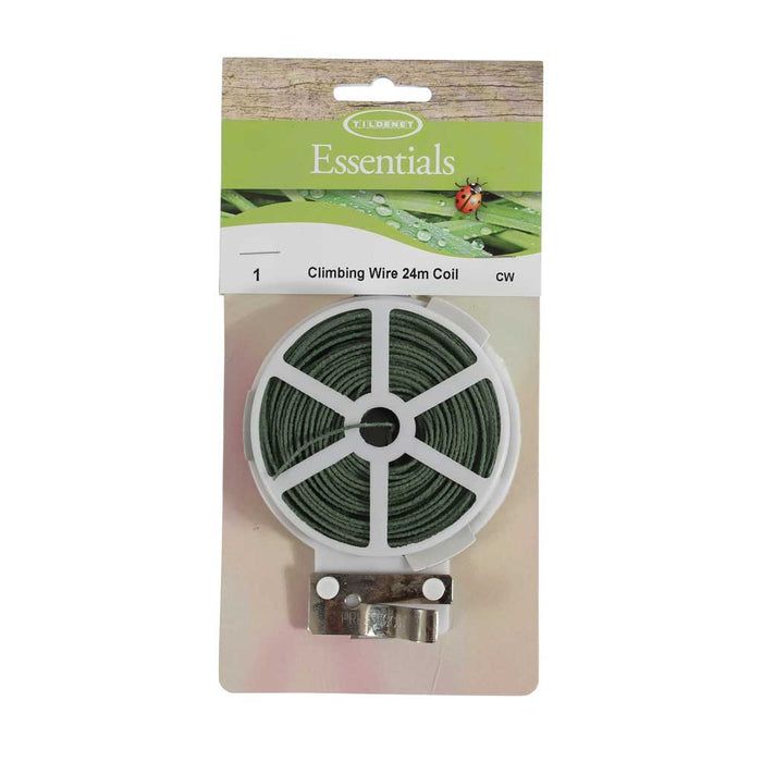 Galvanised climbing wire with turnbuckle and wall fixings for supporting climbing plants and espalier fruit